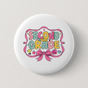 Preppy Second Grade Back To School 2nd Grade Pink  6 Cm Round Badge