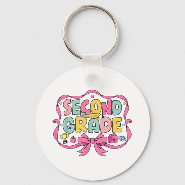 Preppy Second Grade Back To School 2nd Grade Pink  Key Ring (Front)