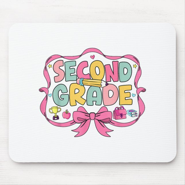 Preppy Second Grade Back To School 2nd Grade Pink  Mouse Pad (Front)