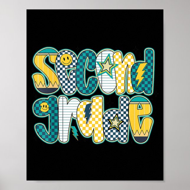 Preppy Second Grade Back To School 2nd Grade Poster (Front)