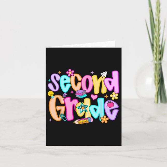 Preppy Second Grade Back To School 2nd Grade Teach Card (Front)