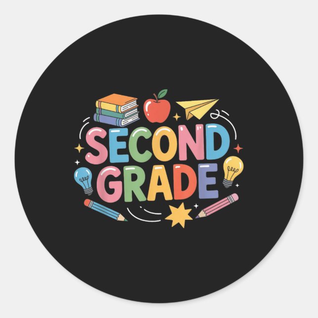 Preppy Second Grade Back To School 2nd Grade Teach Classic Round Sticker (Front)