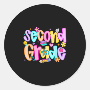 Preppy Second Grade Back To School 2nd Grade Teach Classic Round Sticker
