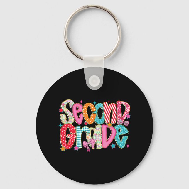 Preppy Second Grade Back To School 2nd Grade Teach Key Ring (Front)