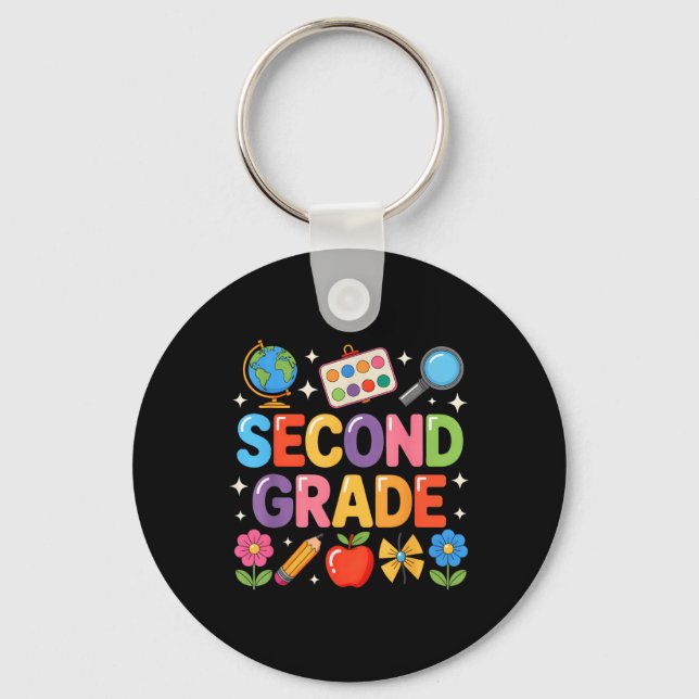 Preppy Second Grade Back To School 2nd Grade Teach Key Ring (Front)