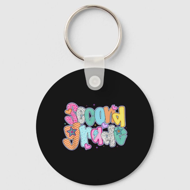 Preppy Second Grade Back To School 2nd Grade Teach Key Ring (Front)