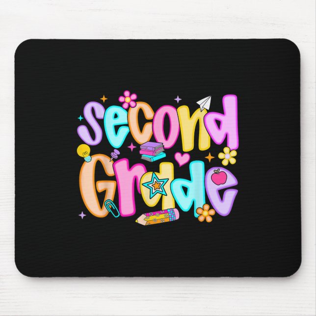 Preppy Second Grade Back To School 2nd Grade Teach Mouse Pad (Front)