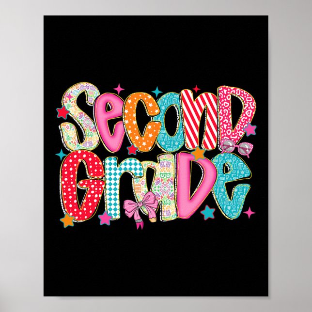 Preppy Second Grade Back To School 2nd Grade Teach Poster (Front)