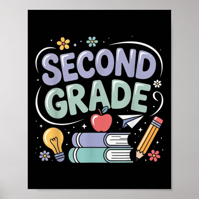 Preppy Second Grade Back To School 2nd Grade Teach Poster (Front)