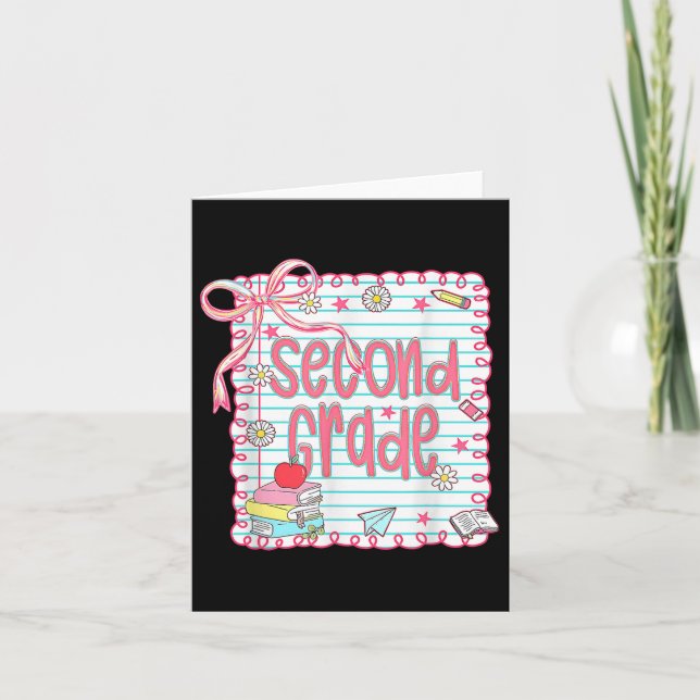 Preppy Second Grade Back To School Coquette 2nd Gr Card (Front)
