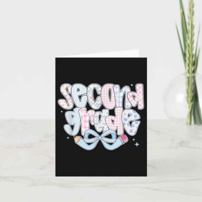 Preppy Second Grade Back To School Coquette 2nd Gr Card (Front)