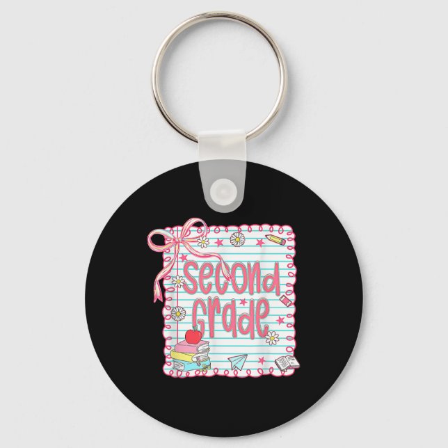 Preppy Second Grade Back To School Coquette 2nd Gr Key Ring (Front)