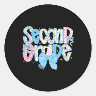 Preppy Second Grade Back To School Floral Teachers Classic Round Sticker