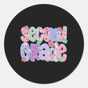 Preppy Second Grade Back To School Teachers Girls Classic Round Sticker