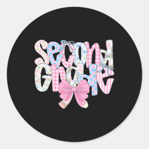 Preppy Second Grade Teacher Blue Floral Coquette P Classic Round Sticker