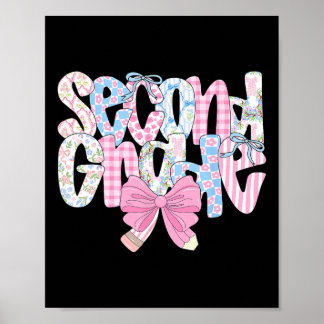 Preppy Second Grade Teacher Blue Floral Coquette P Poster