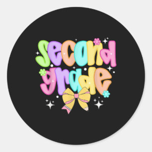 Preppy Second Grade Teacher Team Bow Back To Schoo Classic Round Sticker