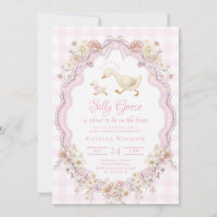 Preppy Silly Goose Pink Bow Girl Baby Shower Invitation
