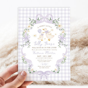 Preppy Silly Goose Purple Bow Girl Baby Shower Invitation