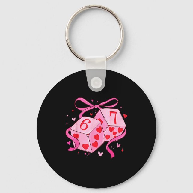 Preppy Six Seven Valentine 6 7 Meme Funny Coquette Key Ring (Front)