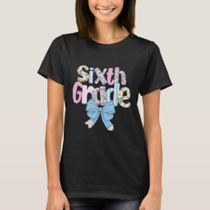 Preppy Sixth Grade Teacher Blue Floral Coquette Pe T-Shirt