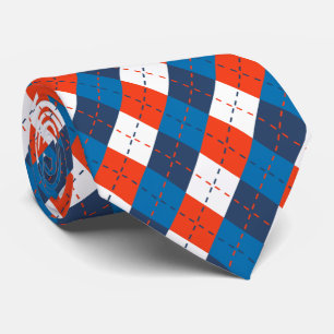 Preppy Sky Blue Navy Blue Orange White Argyle  Tie