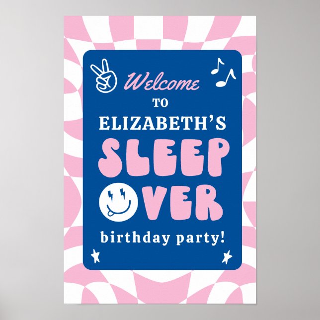 Preppy Sleep Over Tween Birthday Party Welcome Poster (Front)