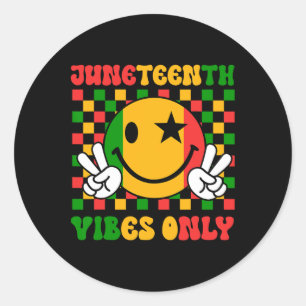 Preppy Smile Face Groovy Juneteenth Vibes Only 186 Classic Round Sticker