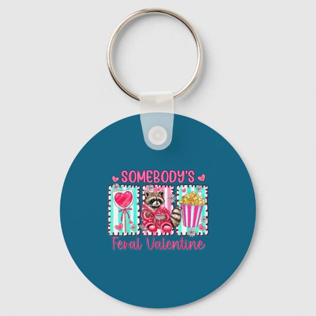 Preppy Somebody's Feral Valentine Raccoon Valentin Key Ring (Front)