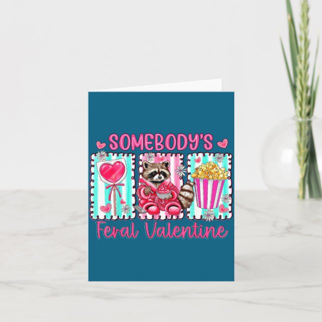 Preppy Somebody's Feral Valentine Racoon Valentin Card (Front)