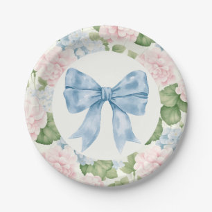 Preppy Southern Blue Bow Girl Baby Shower Paper Plate