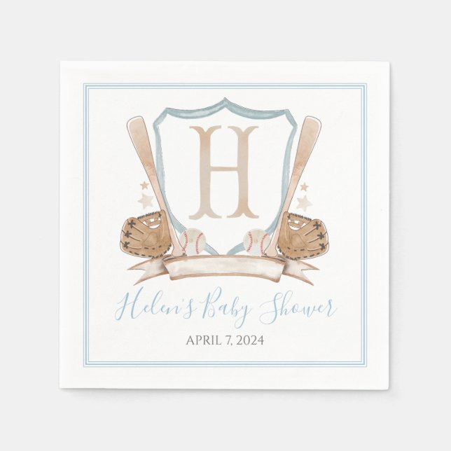 Preppy Southern Blue Boy Baseball Baby Shower Napkin (Front)