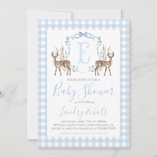 Preppy Southern Blue Boy Deer Hunter Baby Shower Invitation (Creator Uploaded)