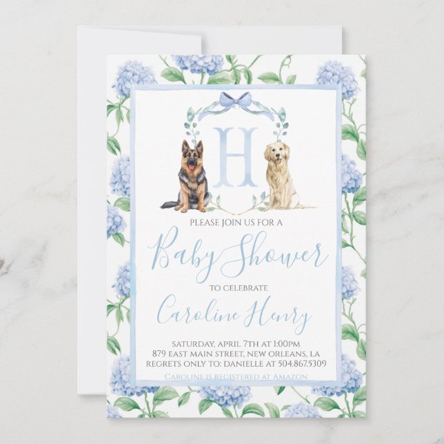 Preppy Southern Blue Boy Dog Baby Shower Invitation (Front)