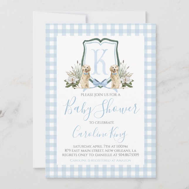 Preppy Southern Blue Boy Dog Baby Shower Invitation (Front)