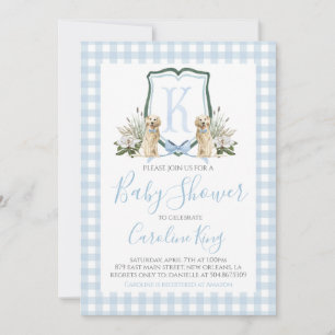 Preppy Southern Blue Boy Dog Baby Shower Invitation