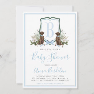 Preppy Southern Blue Boy Dog Baby Shower Invitation