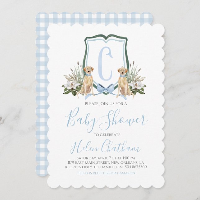 Preppy Southern Blue Boy Dog Baby Shower Invitation (Creator Uploaded)