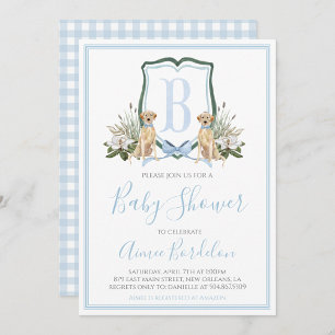 Preppy Southern Blue Boy Dog Baby Shower Invitation