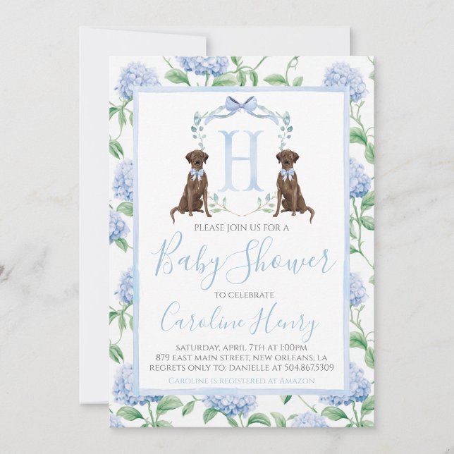Preppy Southern Blue Boy Dog Baby Shower Invitation (Creator Uploaded)