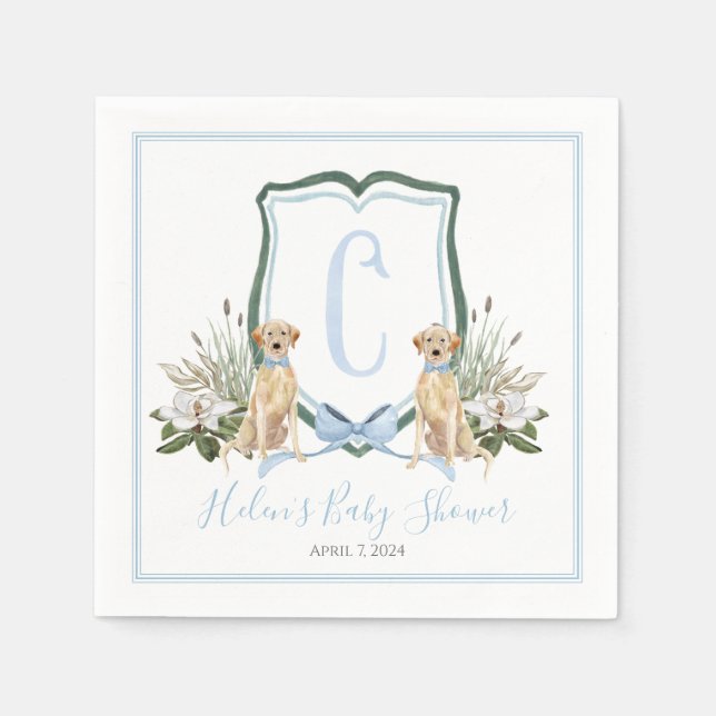 Preppy Southern Blue Boy Dog Baby Shower Napkin (Front)