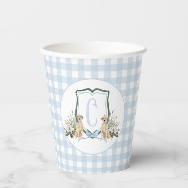 Preppy Southern Blue Boy Dog Baby Shower Paper Cups (Front)