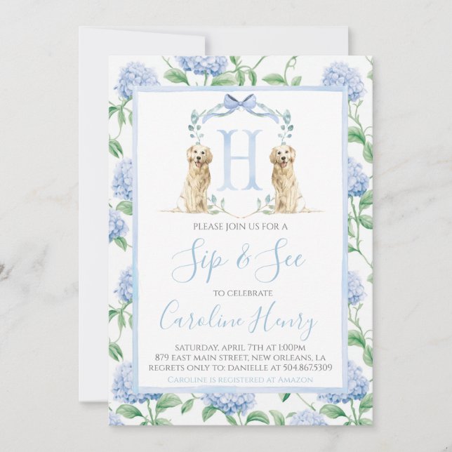 Preppy Southern Blue Boy Dog Sip & See  Invitation (Front)