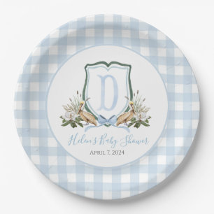 Preppy Southern Blue Boy Pelican Baby Shower Paper Plate