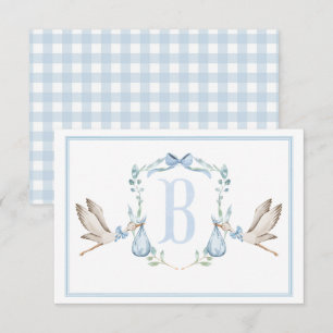 Preppy Southern Blue Boy Stork Baby Shower Thank You Card