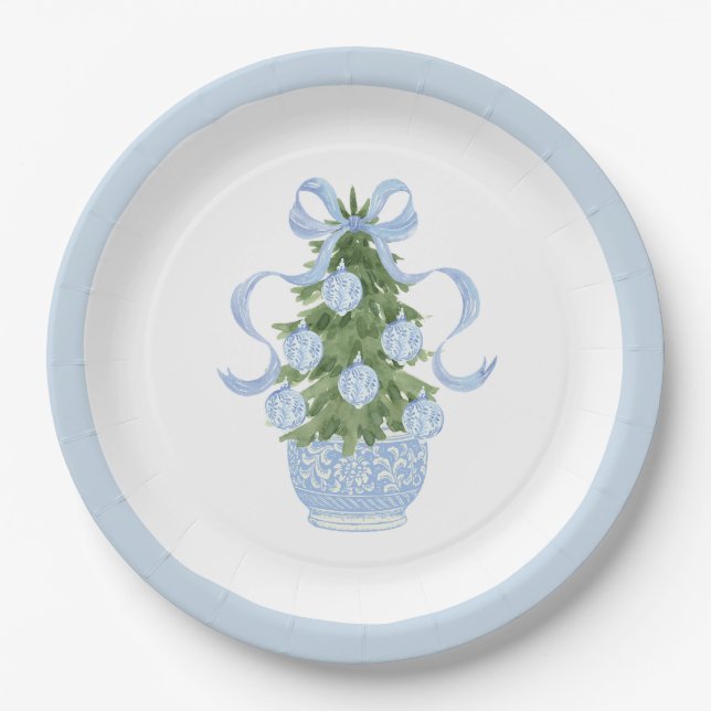 Preppy Southern Blue Christmas Paper Plate (Front)