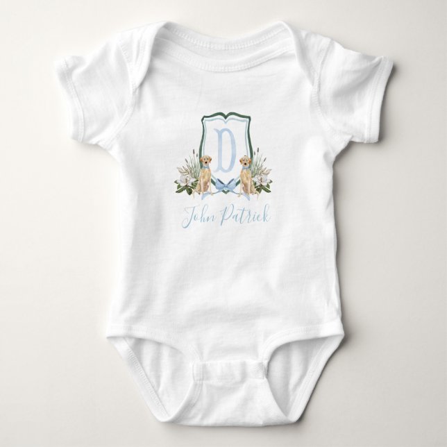 Preppy Southern Blue Dog Boy Baby Shower Baby  Baby Bodysuit (Front)