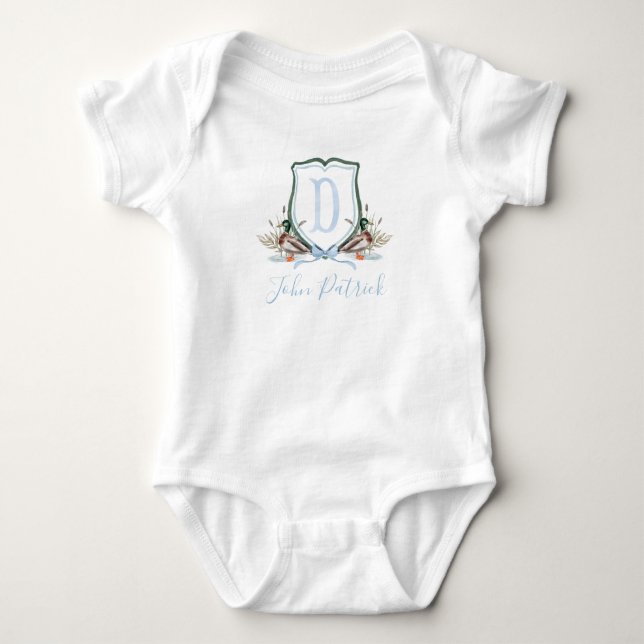 Preppy Southern Blue Duck Boy Baby Shower Baby  Bodysuit (Front)