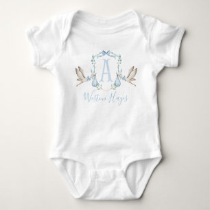 Preppy Southern Blue Stork Boy Baby Shower Baby Bodysuit