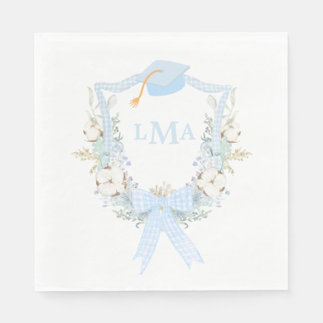 Preppy Southern Gingham Monogram Graduation Napkin (Front)
